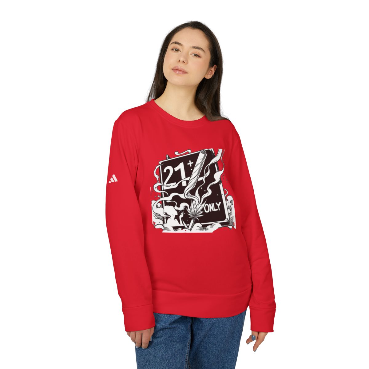 Adult Use Only 21+ Mahogany Smokes adidas Unisex Fleece Crewneck Sweatshirt