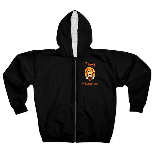 C Port Industries LLC Lion Head Unisex Zip Hoodie (AOP)