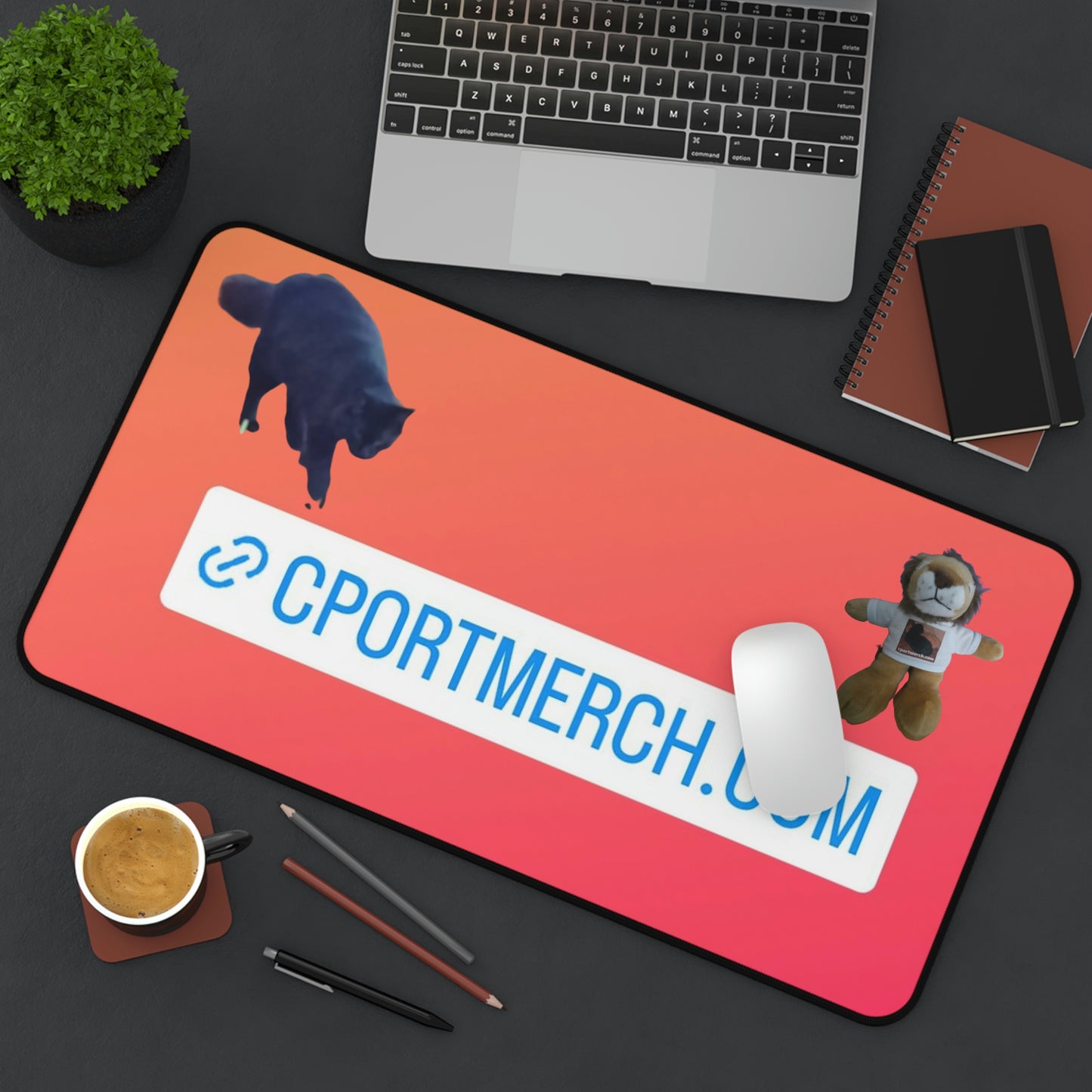 Cportmerch.com Lion and Black Cat Desk Mat