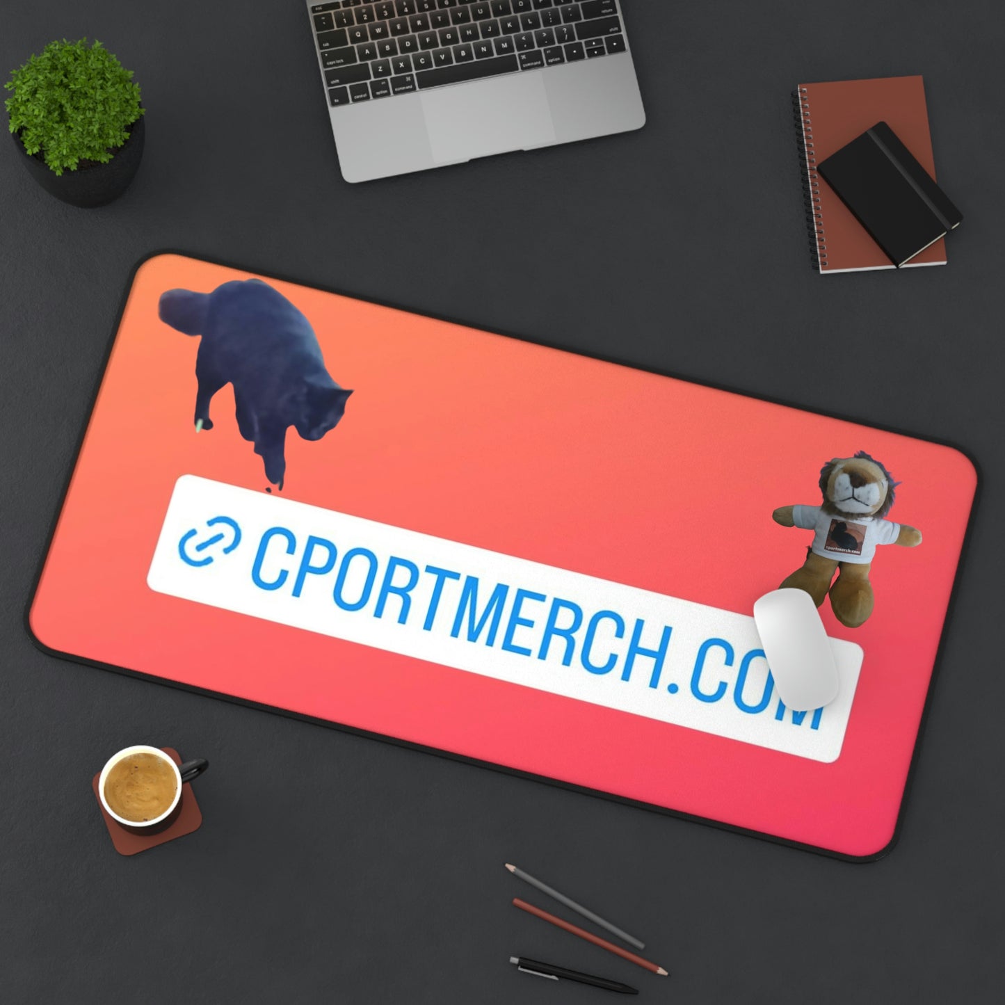 Cportmerch.com Lion and Black Cat Desk Mat